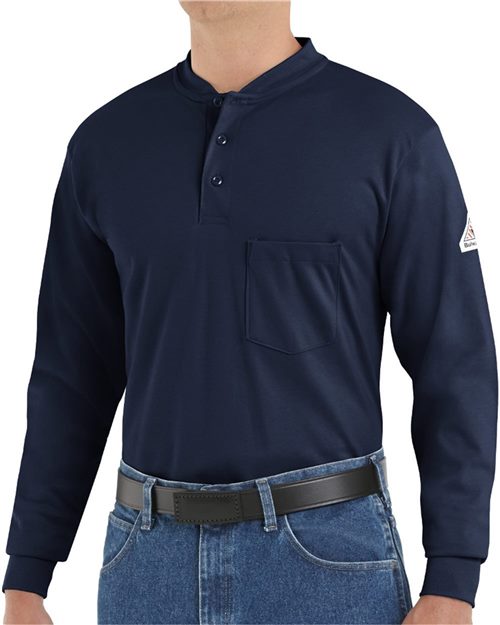 Bulwark - Long Sleeve Tagless Henley Shirt - Long Sizes - SEL2L