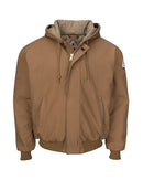 Bulwark - Insulated Brown Duck Hooded Jacket with Knit Trim - Long Sizes - JLH6L