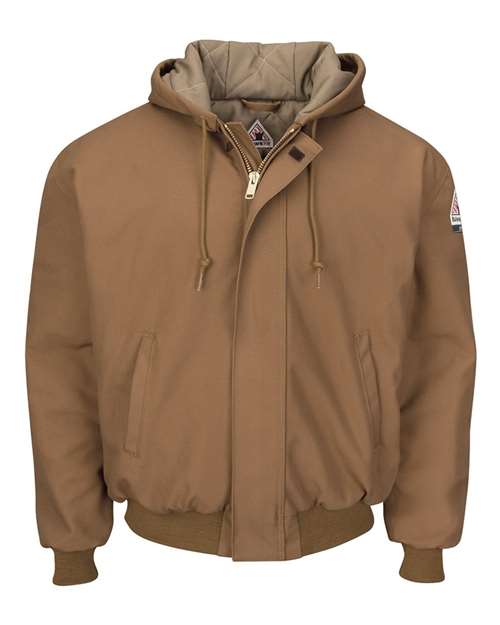 Bulwark - Insulated Brown Duck Hooded Jacket with Knit Trim - Long Sizes - JLH6L