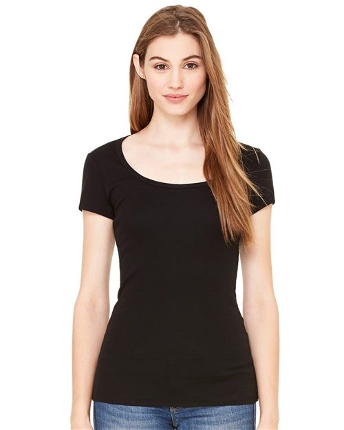 J. America - Women's Sheer Mini Rib Scoopneck Tee - 8703