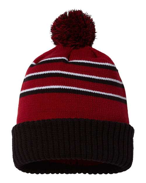 Richardson - Stripe Pom Cuffed Beanie - 134