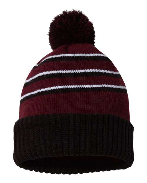 Richardson - Stripe Pom Cuffed Beanie - 134