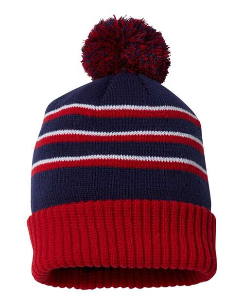 Richardson - Stripe Pom Cuffed Beanie - 134