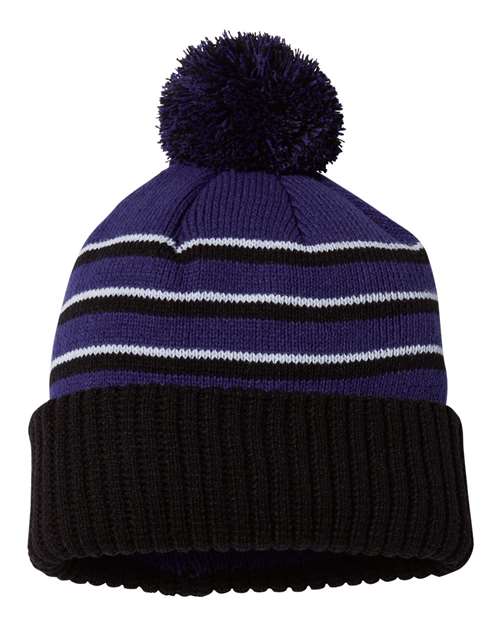 Richardson - Stripe Pom Cuffed Beanie - 134