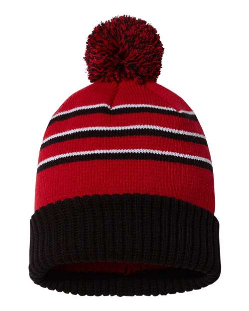 Richardson - Stripe Pom Cuffed Beanie - 134