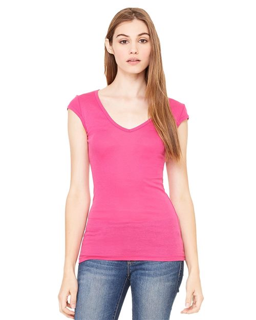 J. America - Women's Cap Sleeve Sheer Mini Rib V-neck Tee - 8705