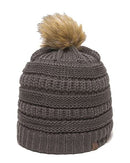 Outdoor Cap - Cable Knit Faux Fur Pom - OC805